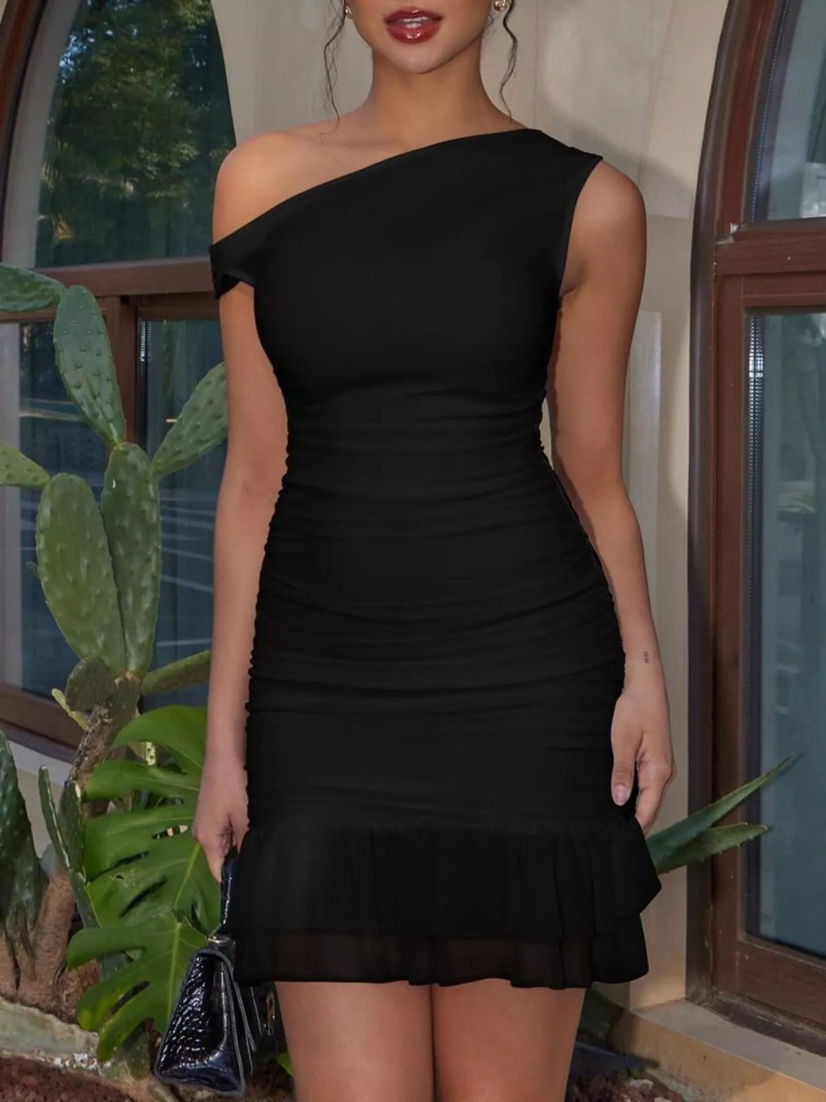 Ruffled Single Shoulder Mini Dress by Calliope