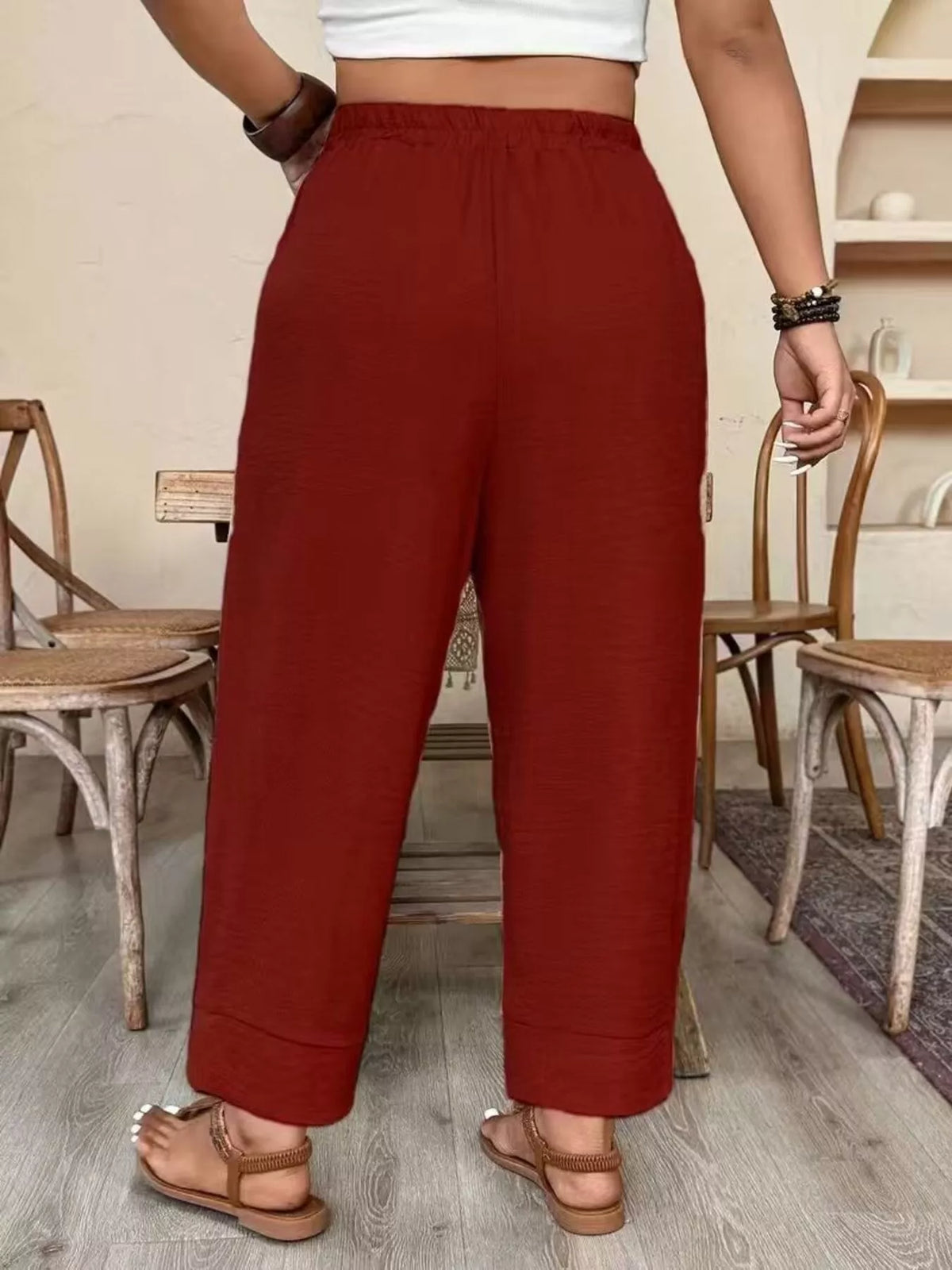 Plus Size Elastic Waist Pants with Pockets