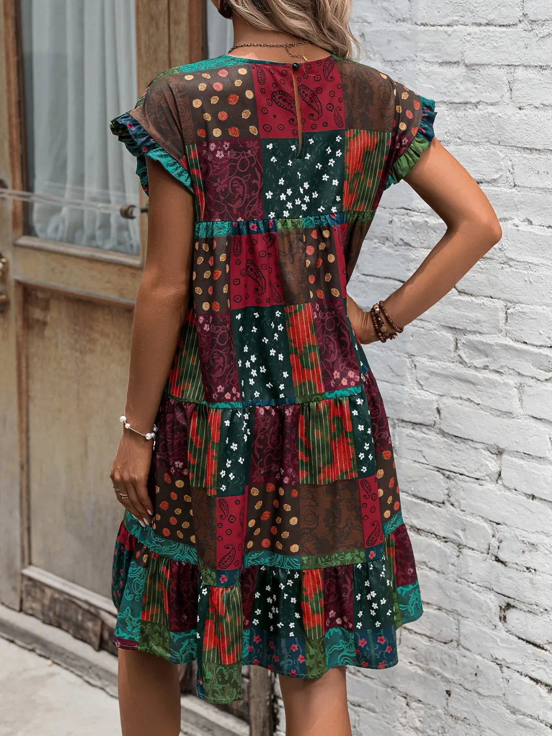 Burgundy Color Block Mini Dress