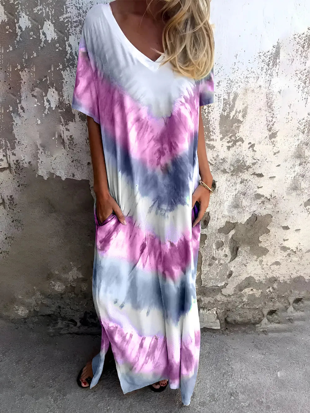Full Size Tie-Dye Short Sleeve Dress