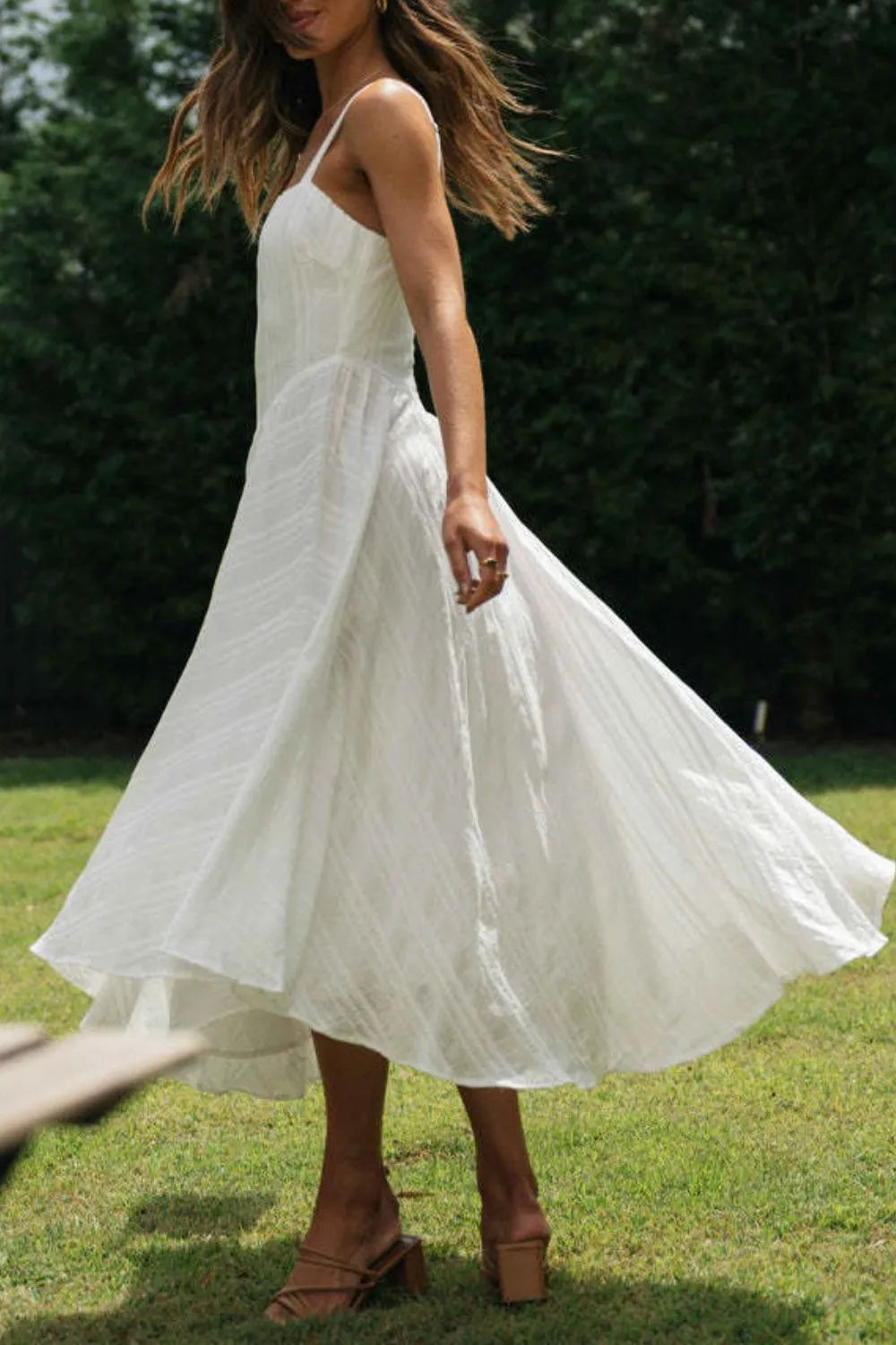 Square Neck Midi Cami Dress in White
