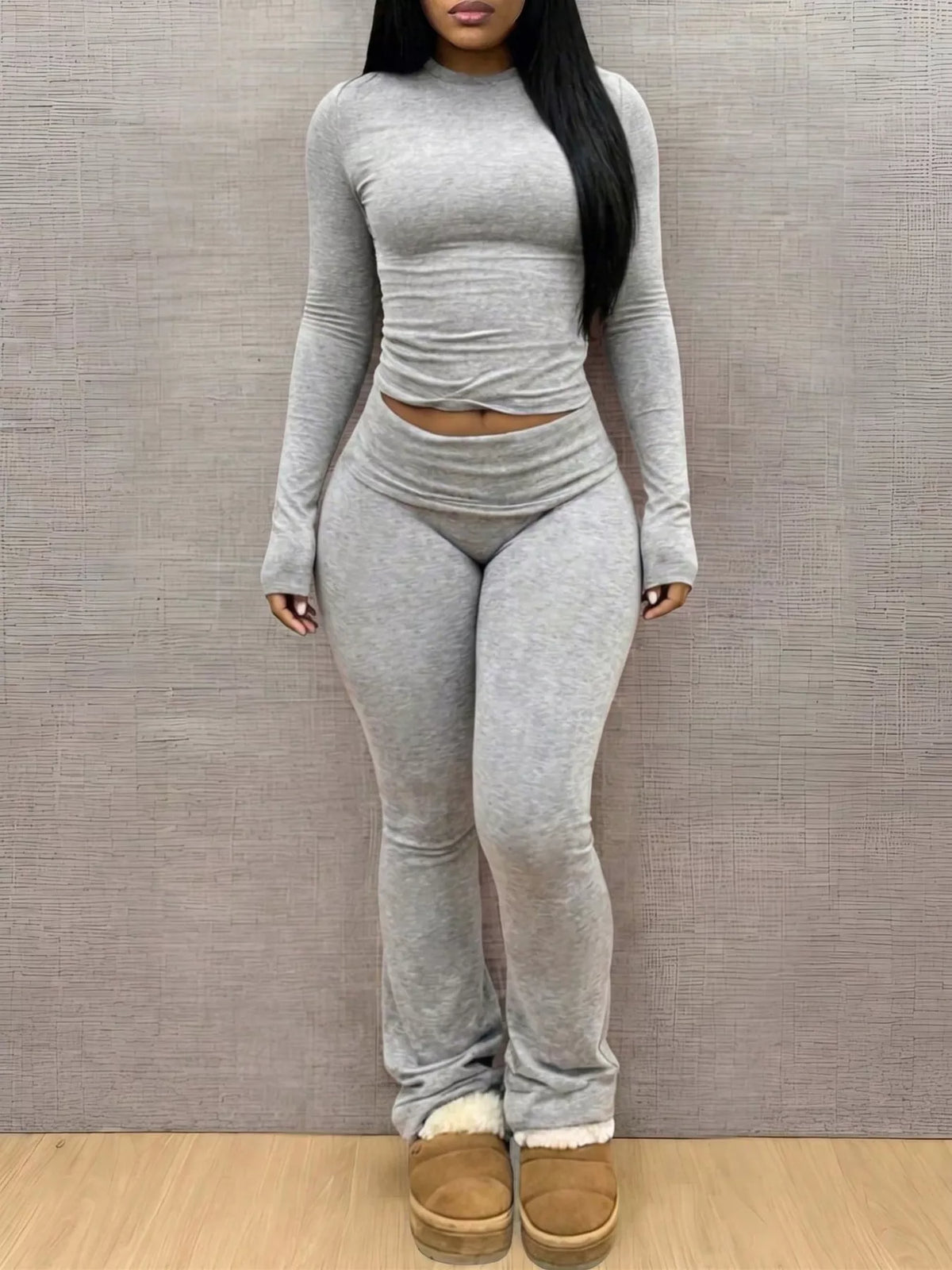 Long Sleeve Crop Top and Leggings Set