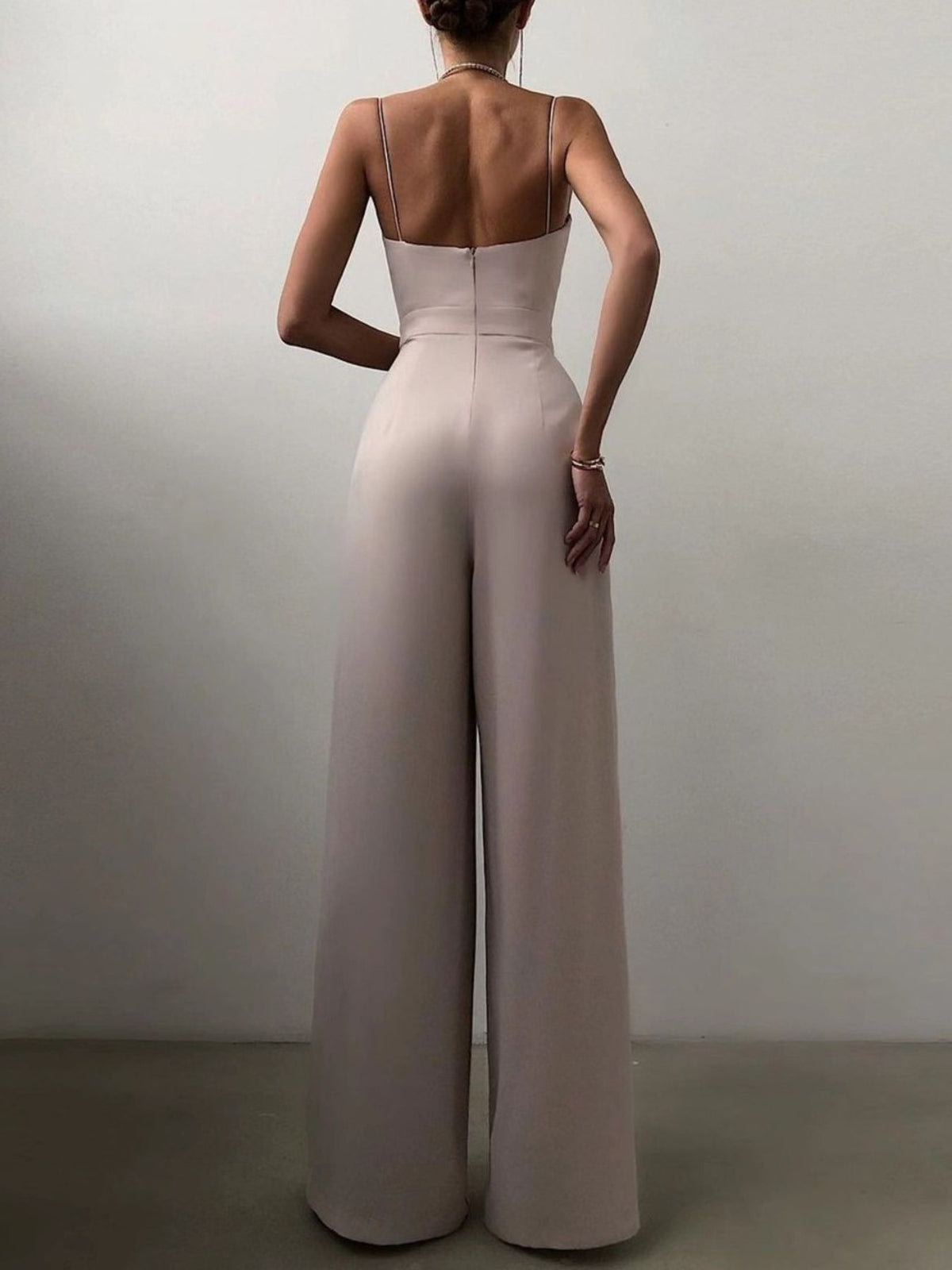 Ruched Wide Leg Jumpsuit with Spaghetti Straps
