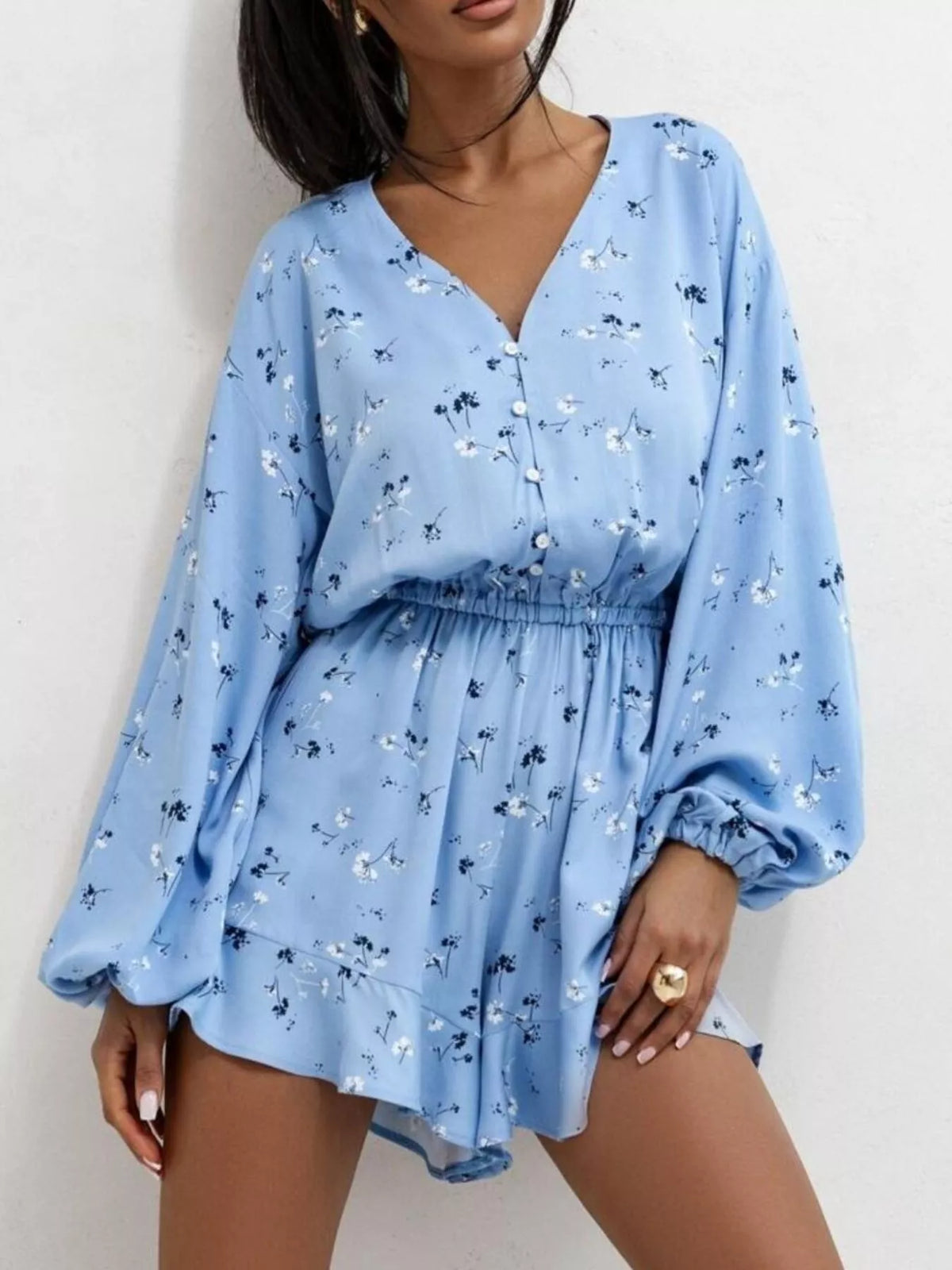 Floral V-Neck Long Sleeve Romper