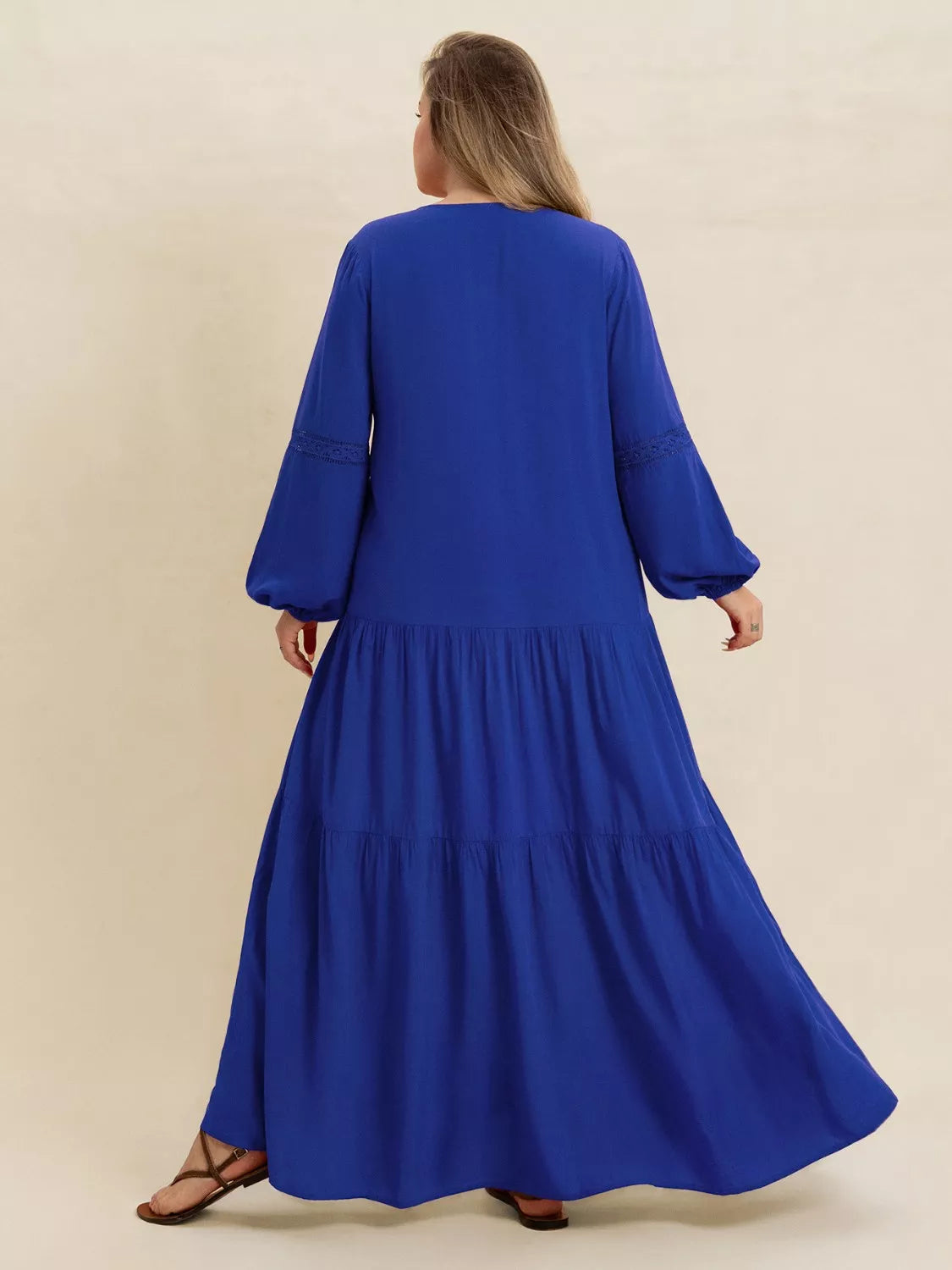 Bohemian Tiered Maxi Dress with Balloon Sleeves