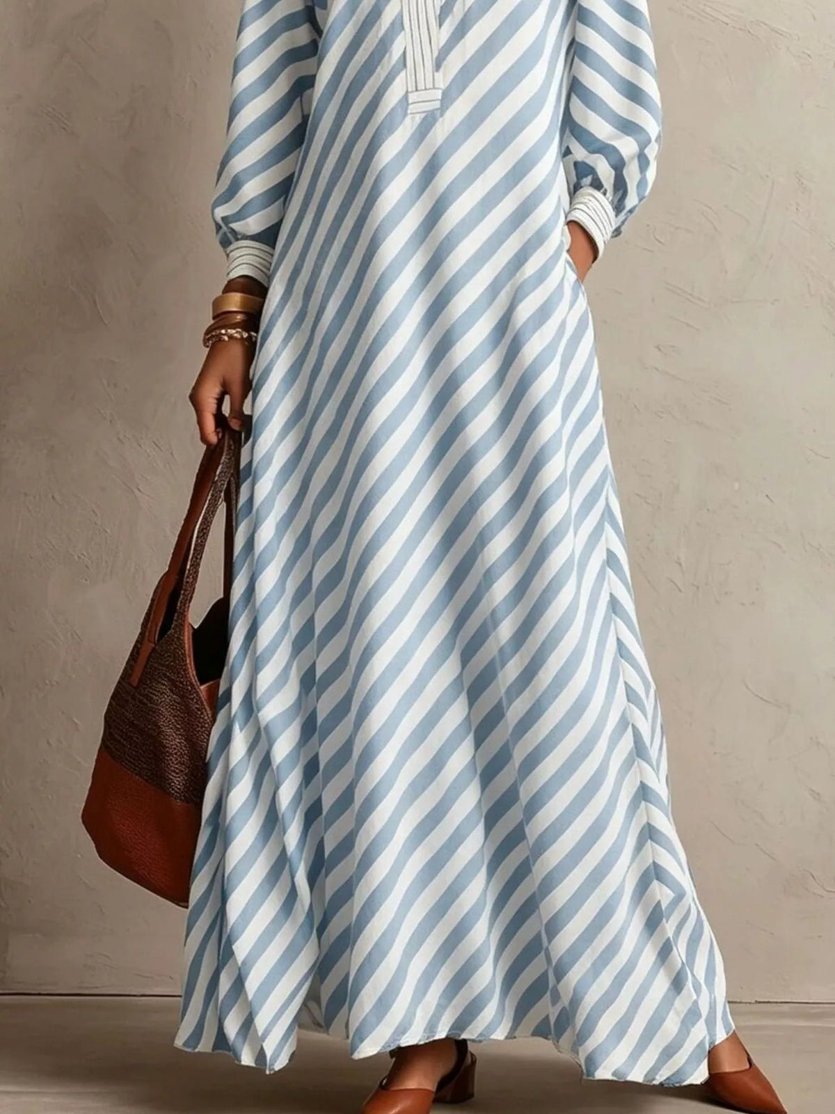 Striped Long-Sleeve Maxi Dress
