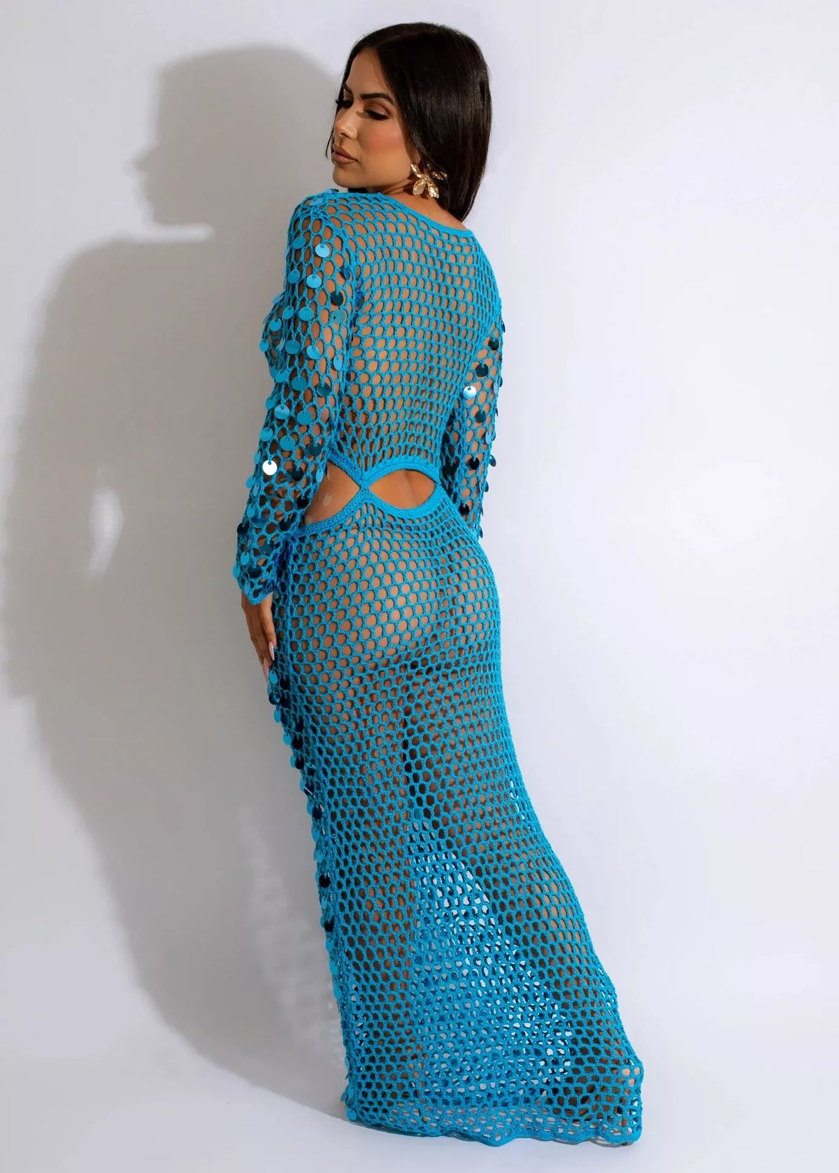 Sequin Cutout Mesh Maxi Dress