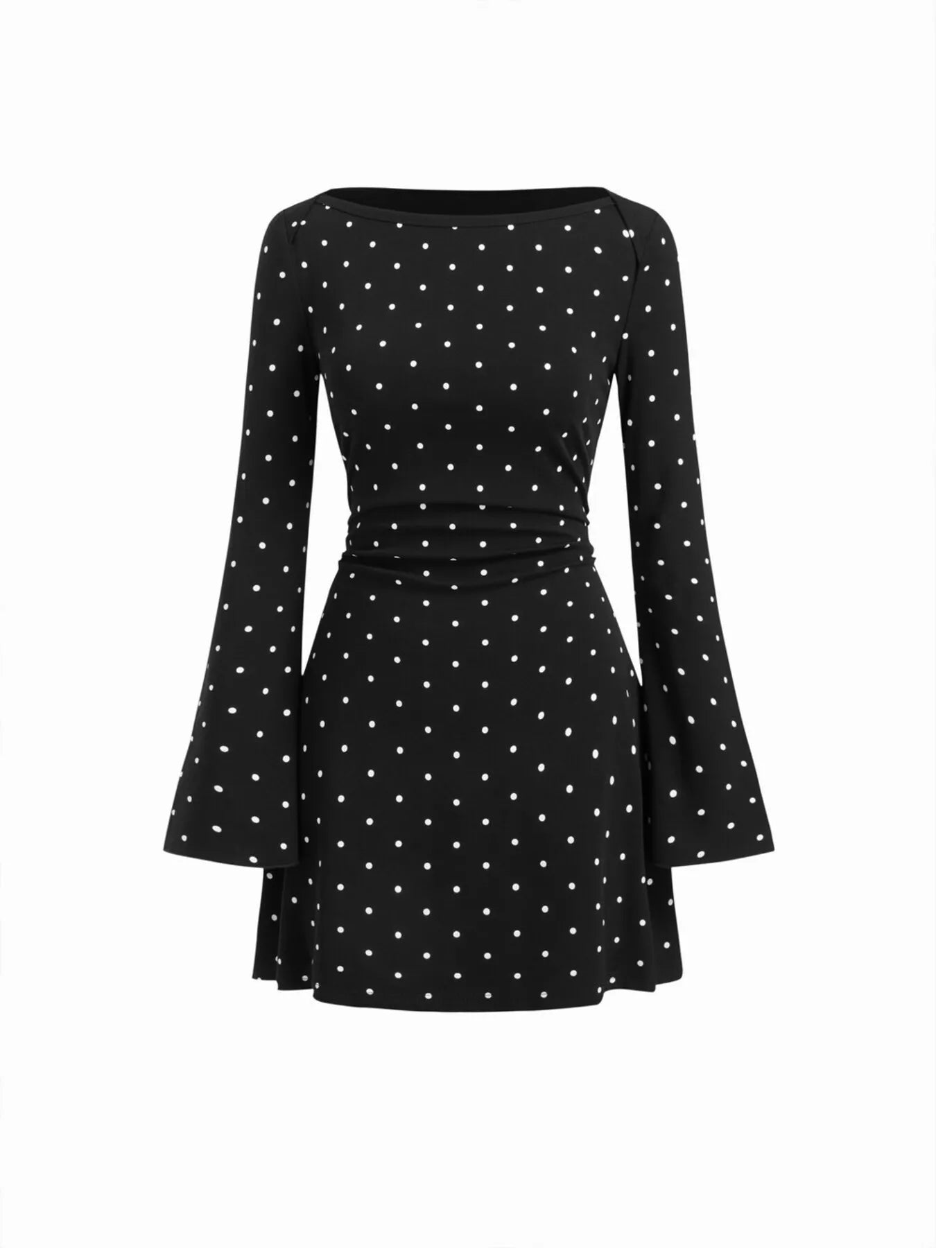 Polka Dot Flare-Sleeve Mini Dress