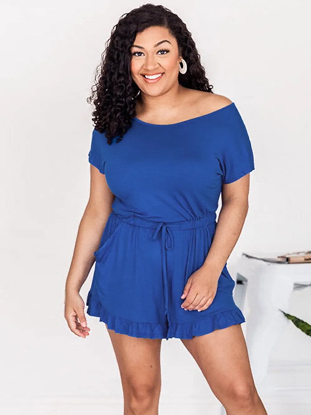 Ruffled Boat Neck Romper by S.S.Ni