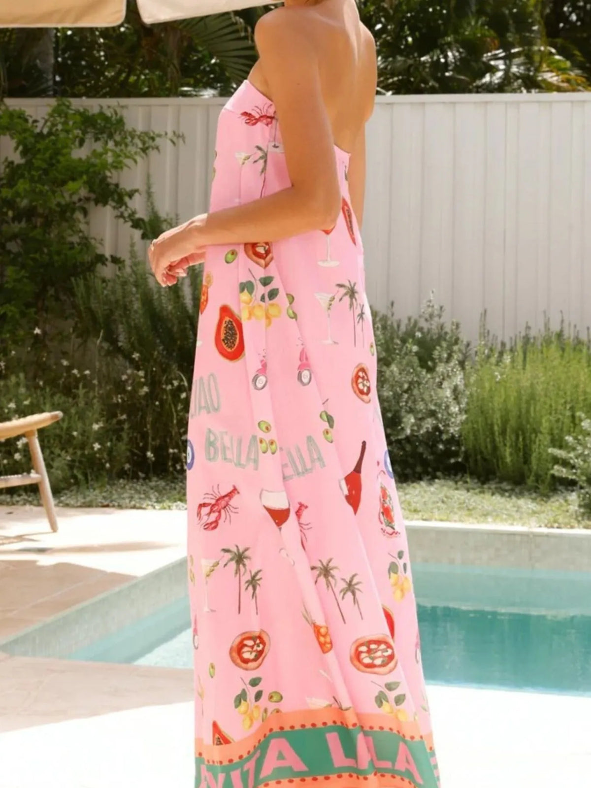 Printed Strapless Maxi Dress in Pink
