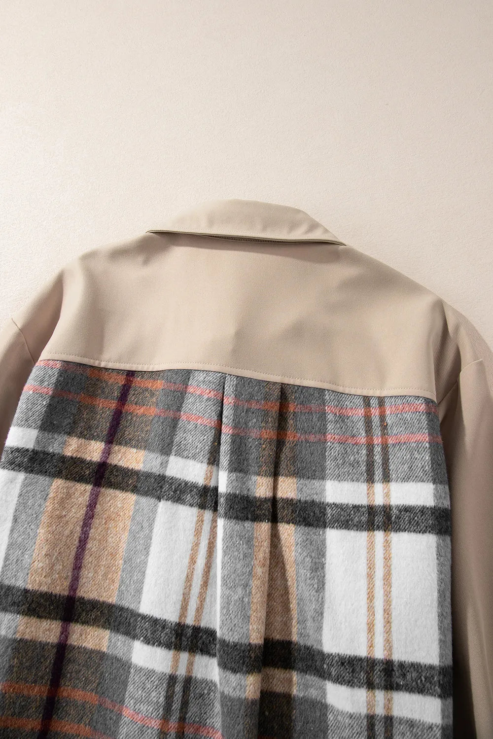 Pocketed Plaid Long-Sleeve Mini Shirt Dress in Khaki
