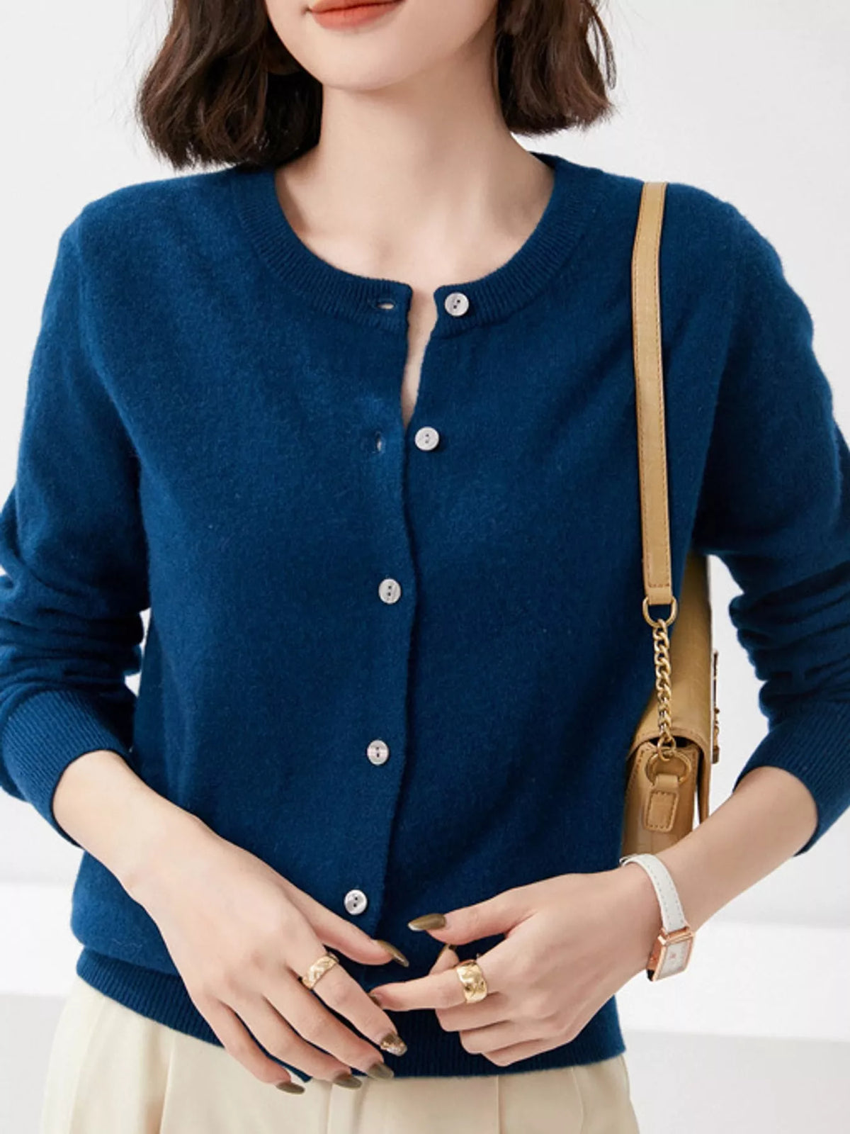 Crew Neck Button-Down Cardigan