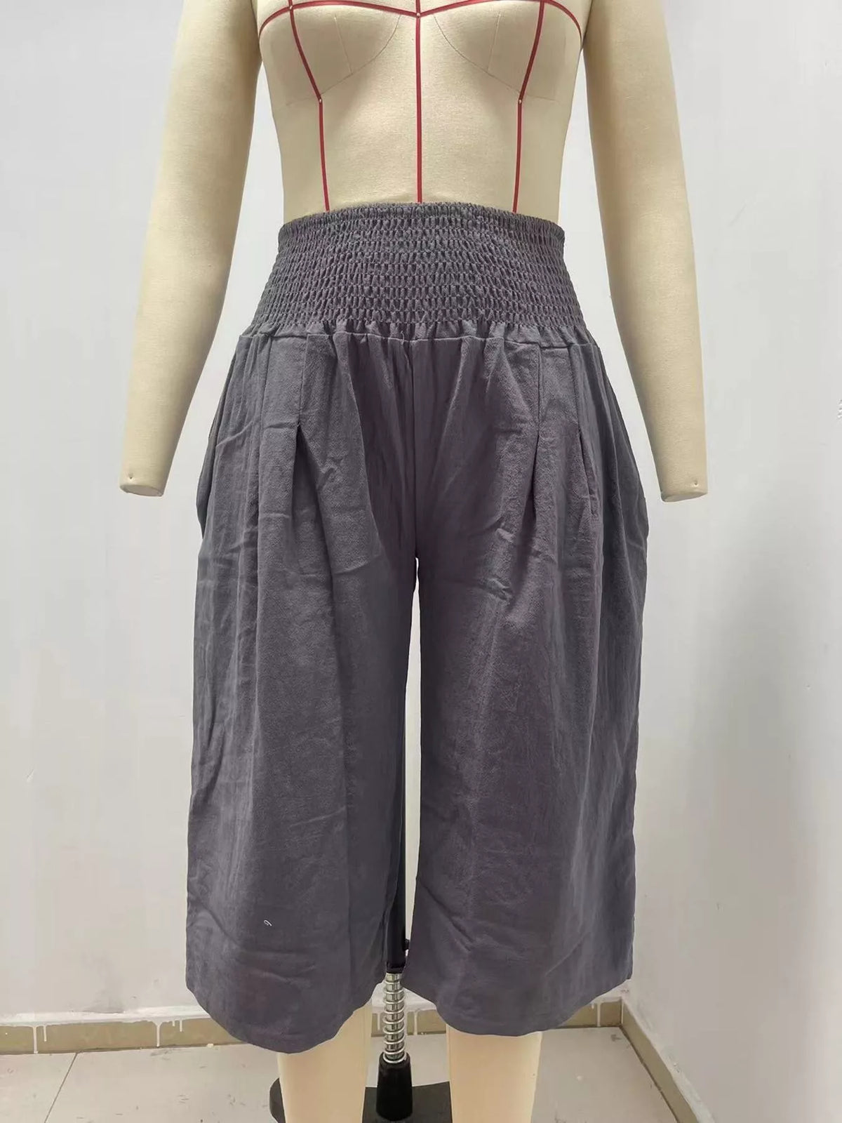 Smocked Wide-Leg Capri Pants