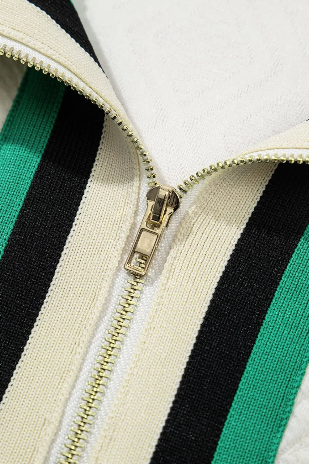 Striped Collared Zip-Up Textured Dress
