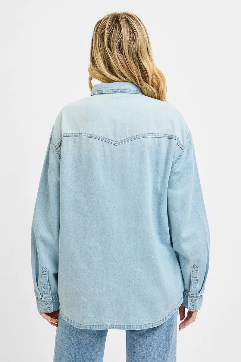 Risen Western Yoke Relaxed Fit Denim Shirt in Light