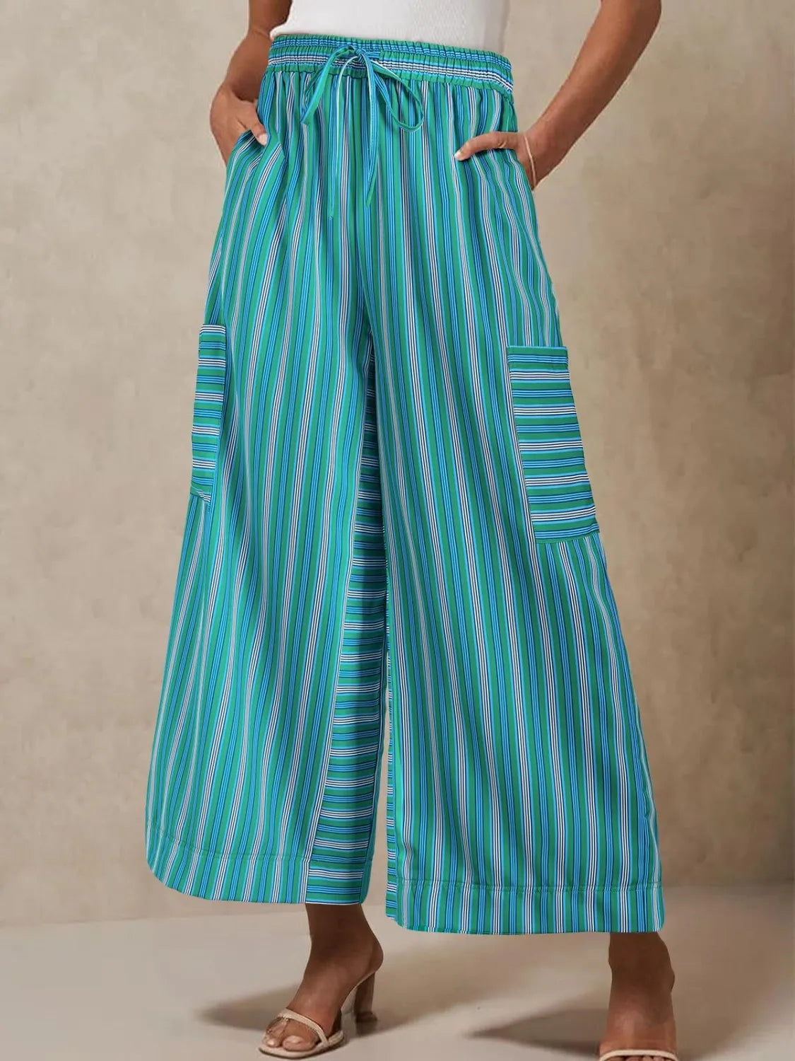 Contrast Striped Wide Leg Pants