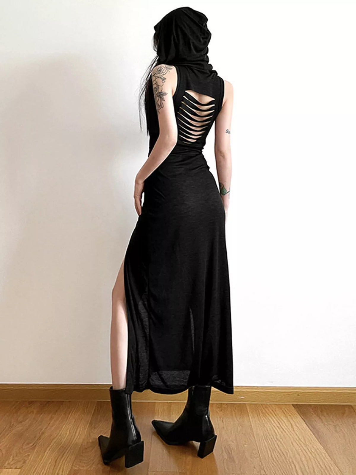 Sleeveless High-Slit Hooded Maxi Dress