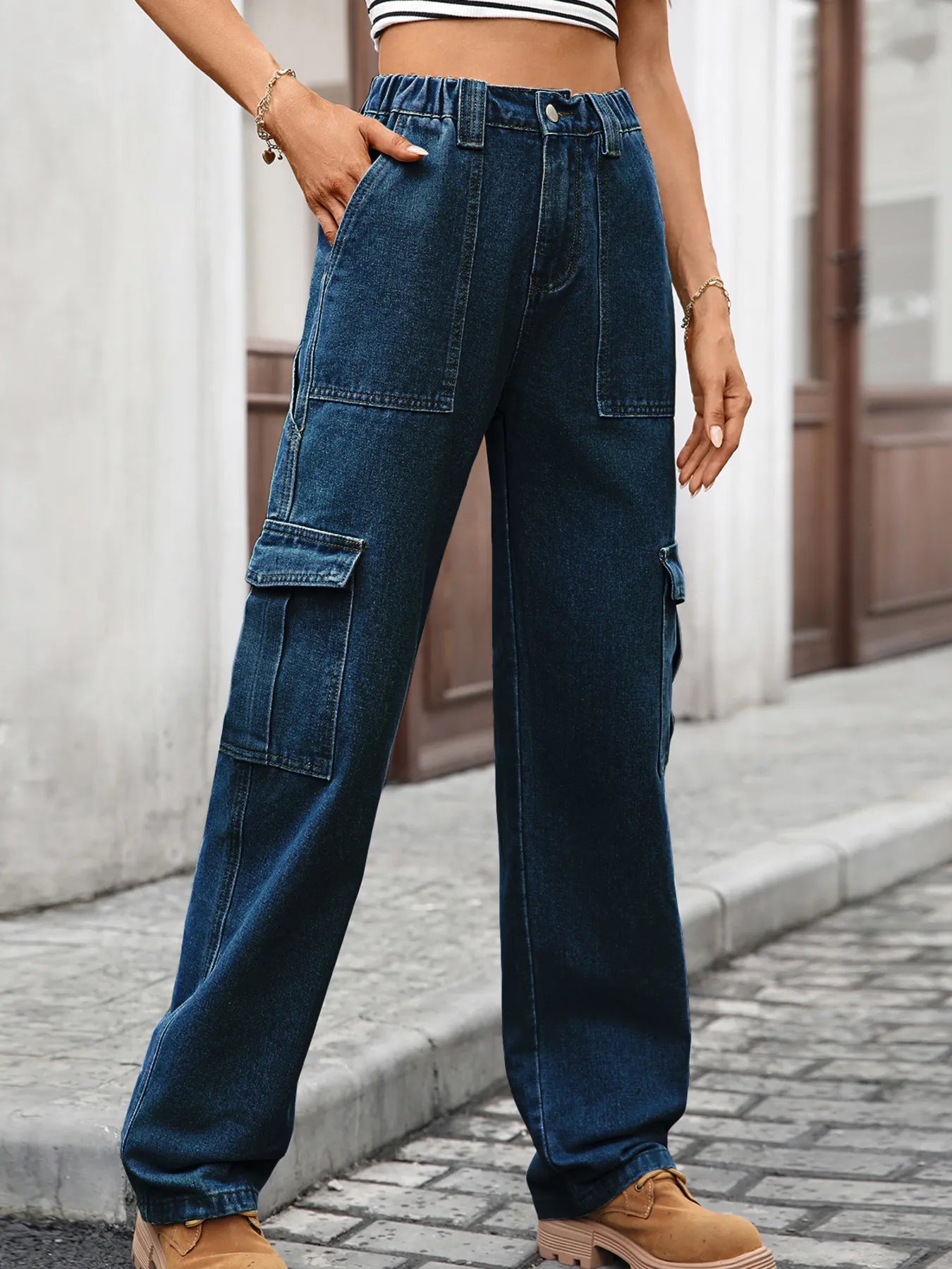 High-Waisted Cargo Jeans by Moni Wear