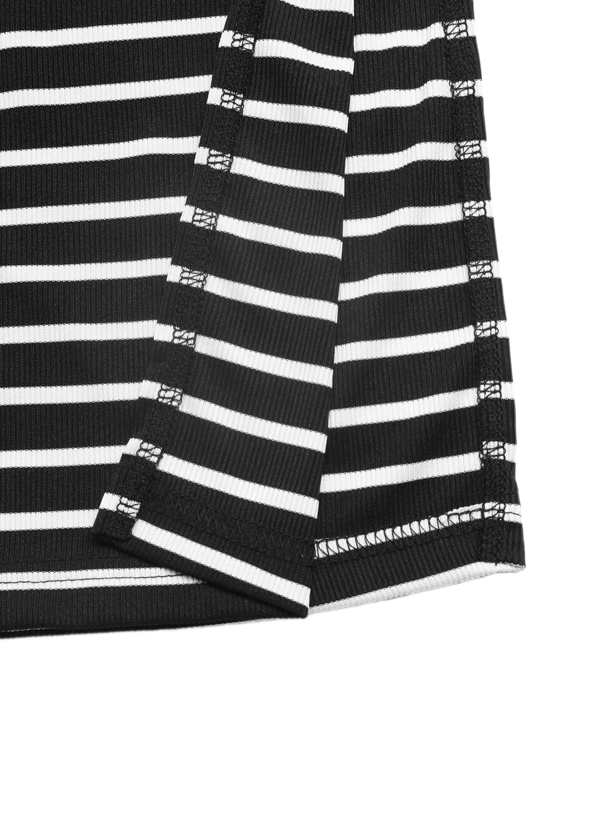 Striped Midi Dress with Side Slit in Black