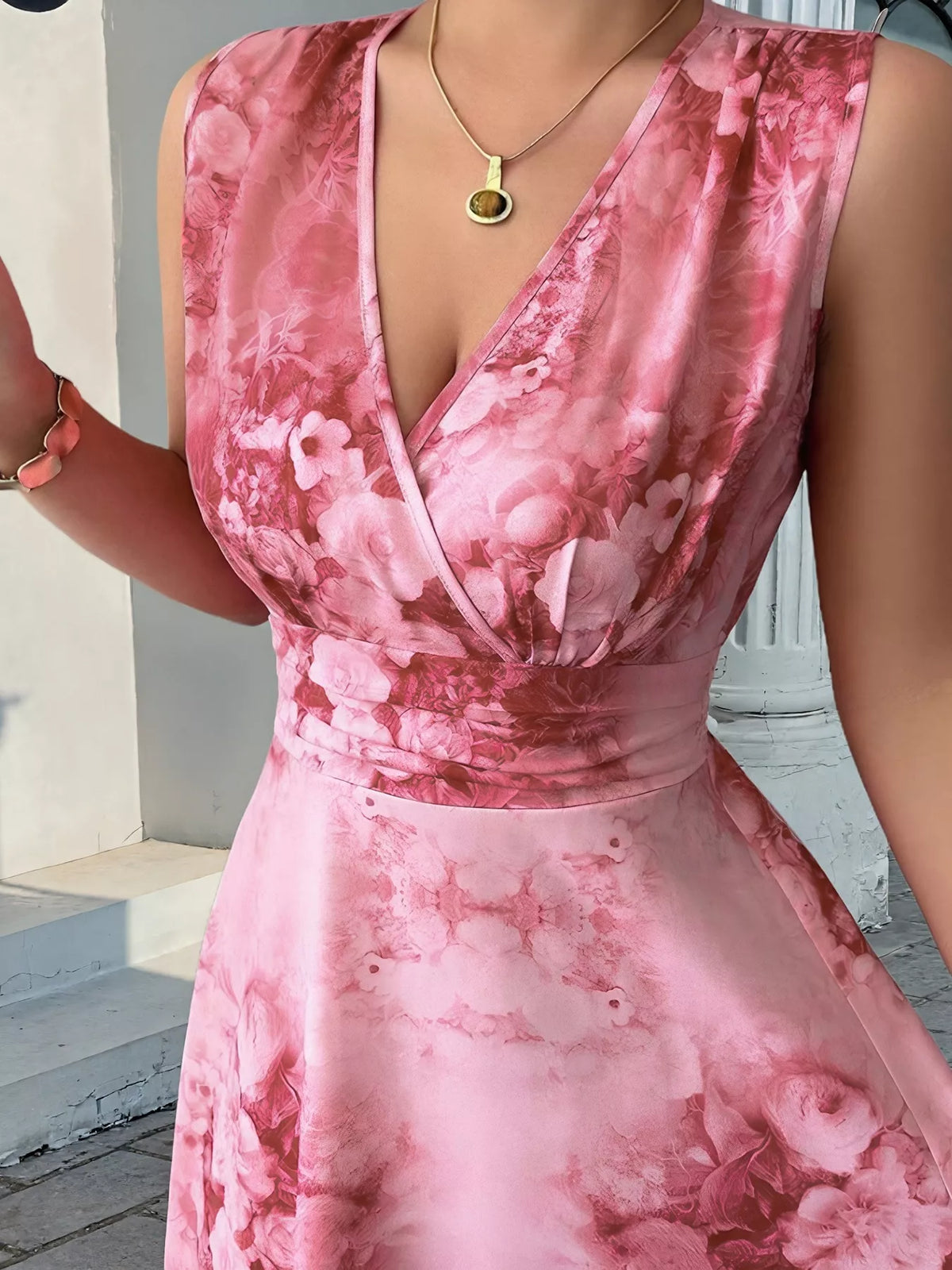 Floral Print Sleeveless Maxi Dress in Red