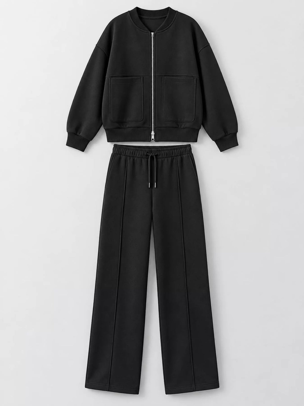 Zip-Up Jacket and Wide-Leg Sweatpants Set