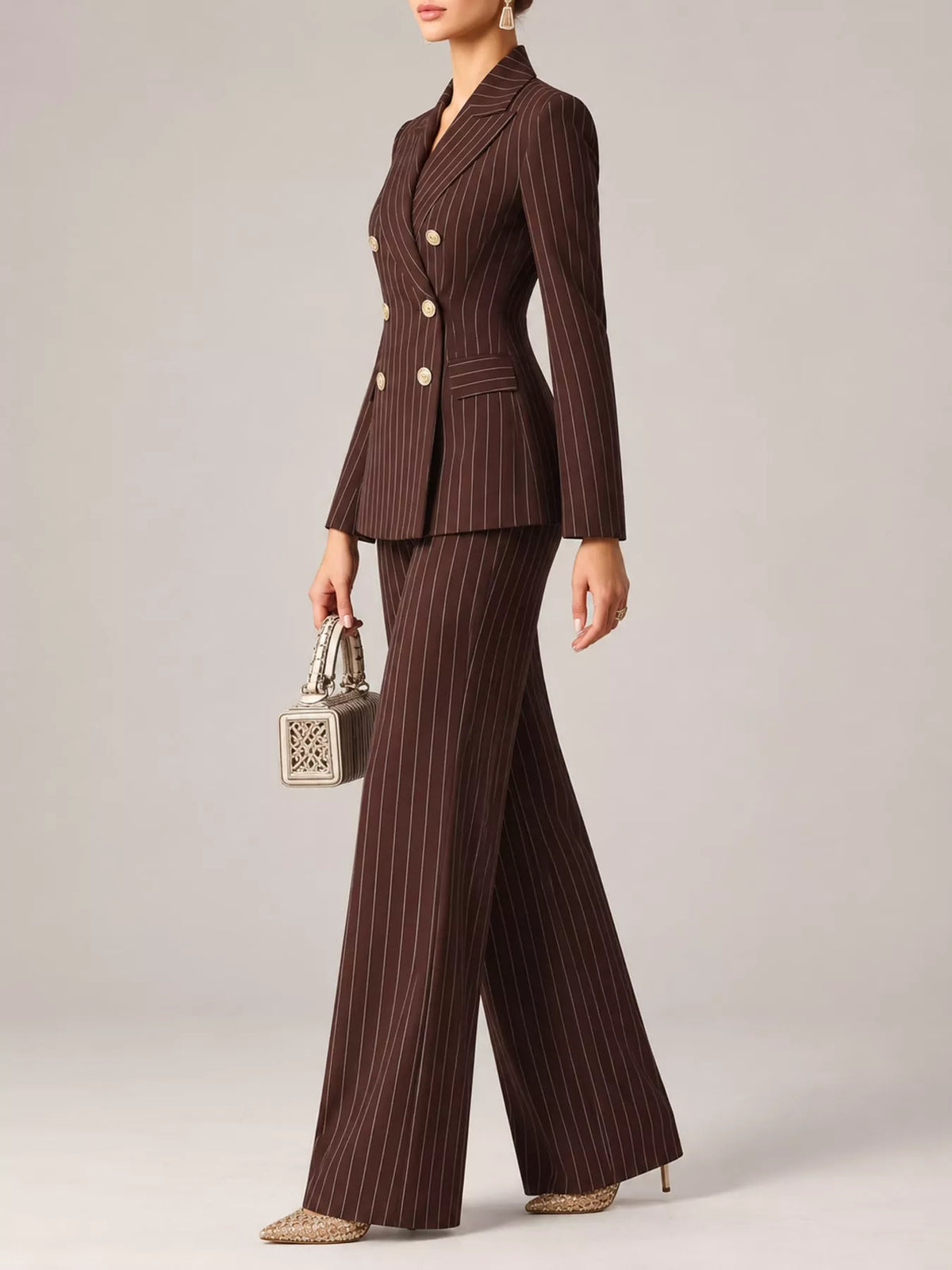 Double-Breasted Pinstripe Blazer and Pants Set