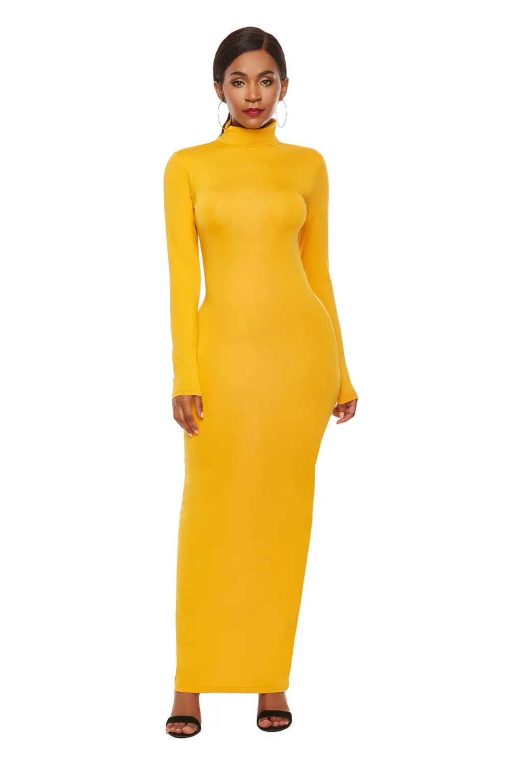 Mock Neck Long Sleeve Maxi Dress