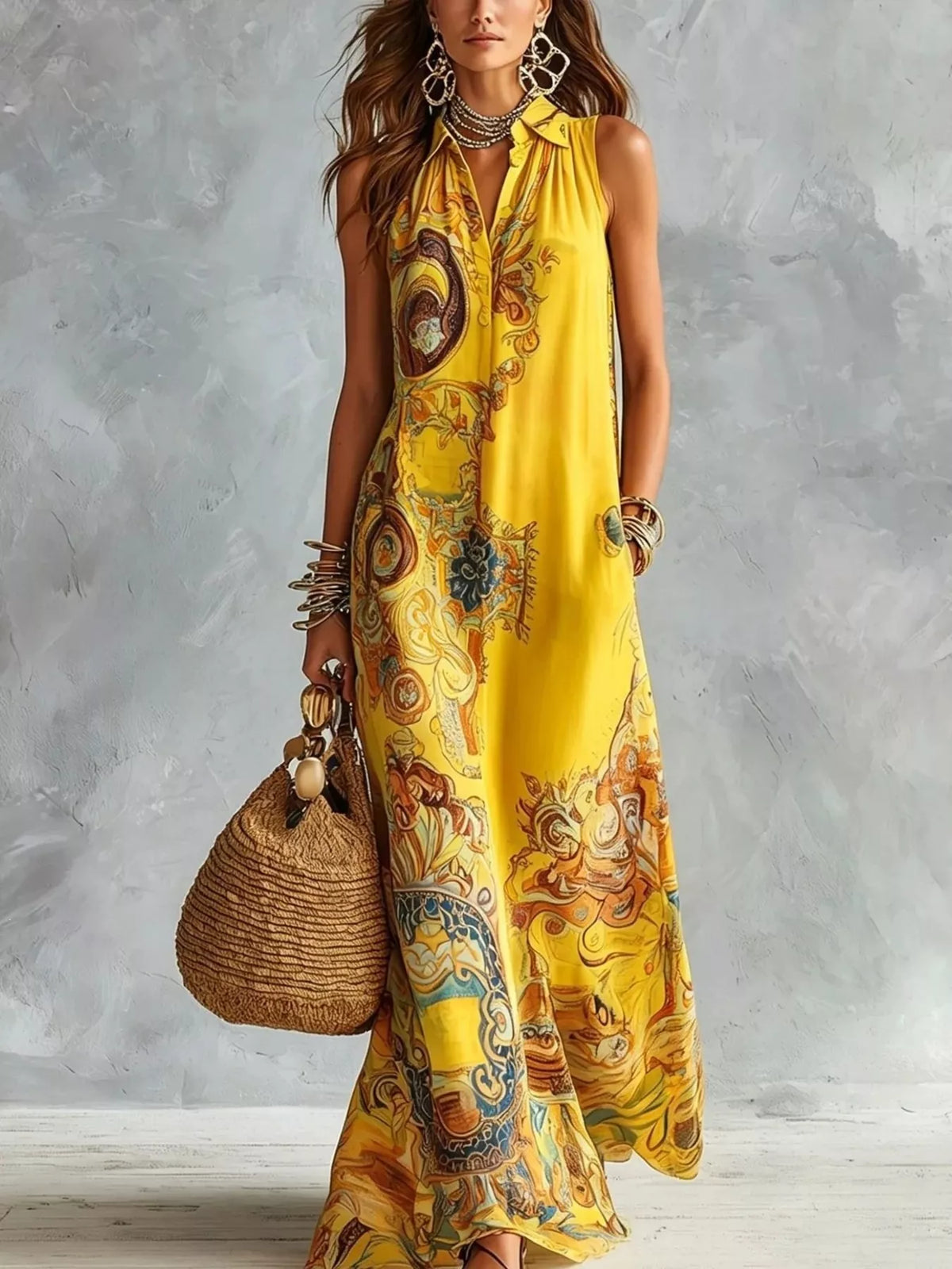Bohemian Sleeveless Button-Down Maxi Shirt Dress by Kaelinne