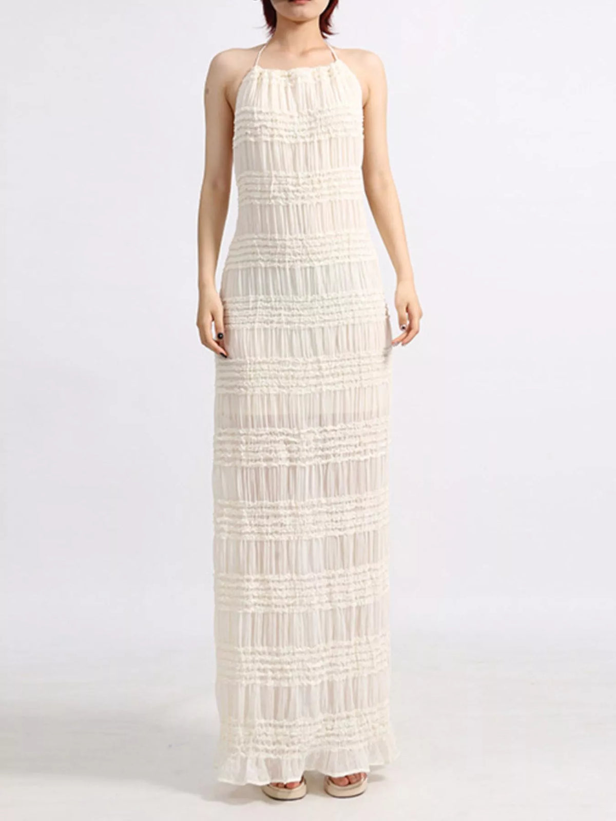 Backless Halter Maxi Dress in White