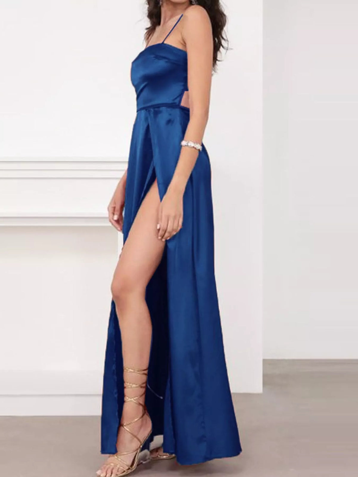 Tied Spaghetti Strap High-Slit Maxi Dress