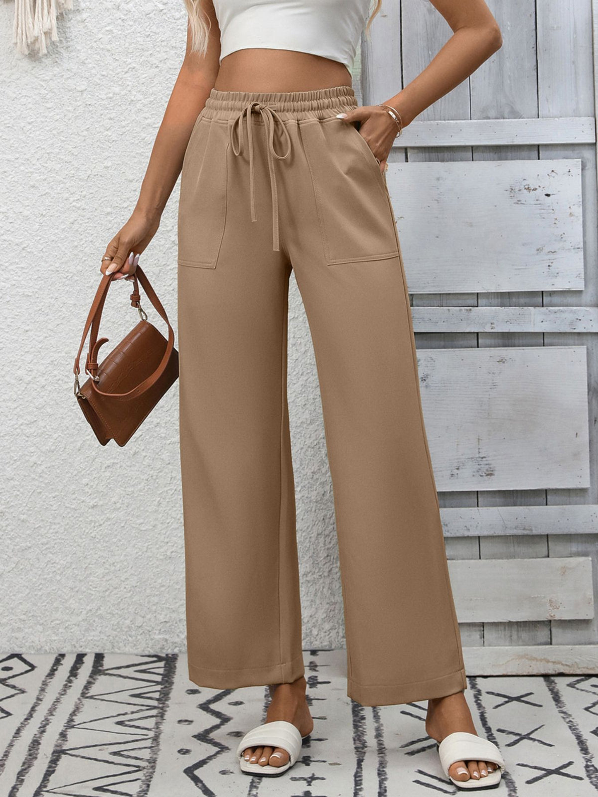 Casual Drawstring Wide-Leg Pants