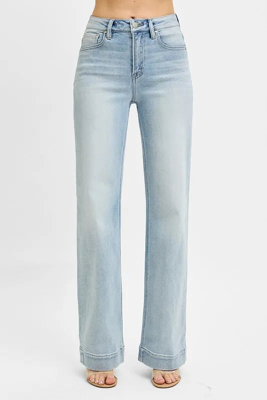 Risen High Rise Straight Leg Jeans in a Light Wash