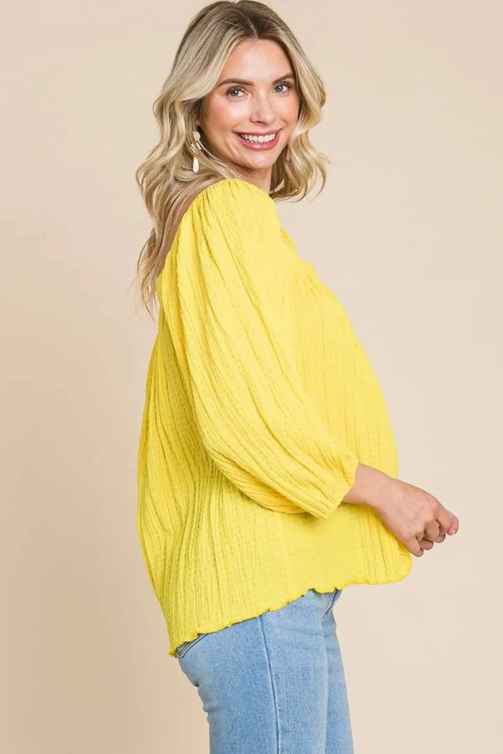 Culture Code Square Neck Puff Sleeve Top in Lemonade