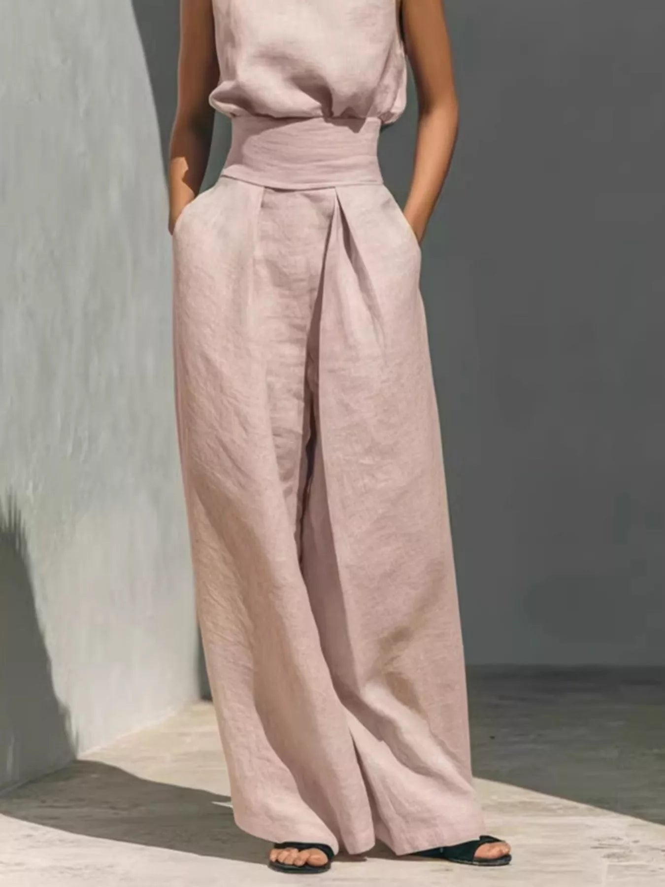 Smocked Waist Wide-Leg Jumpsuit