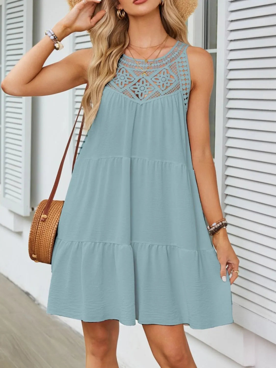 Ruffled Hem Lace Sleeveless Dress by Gen Beauty