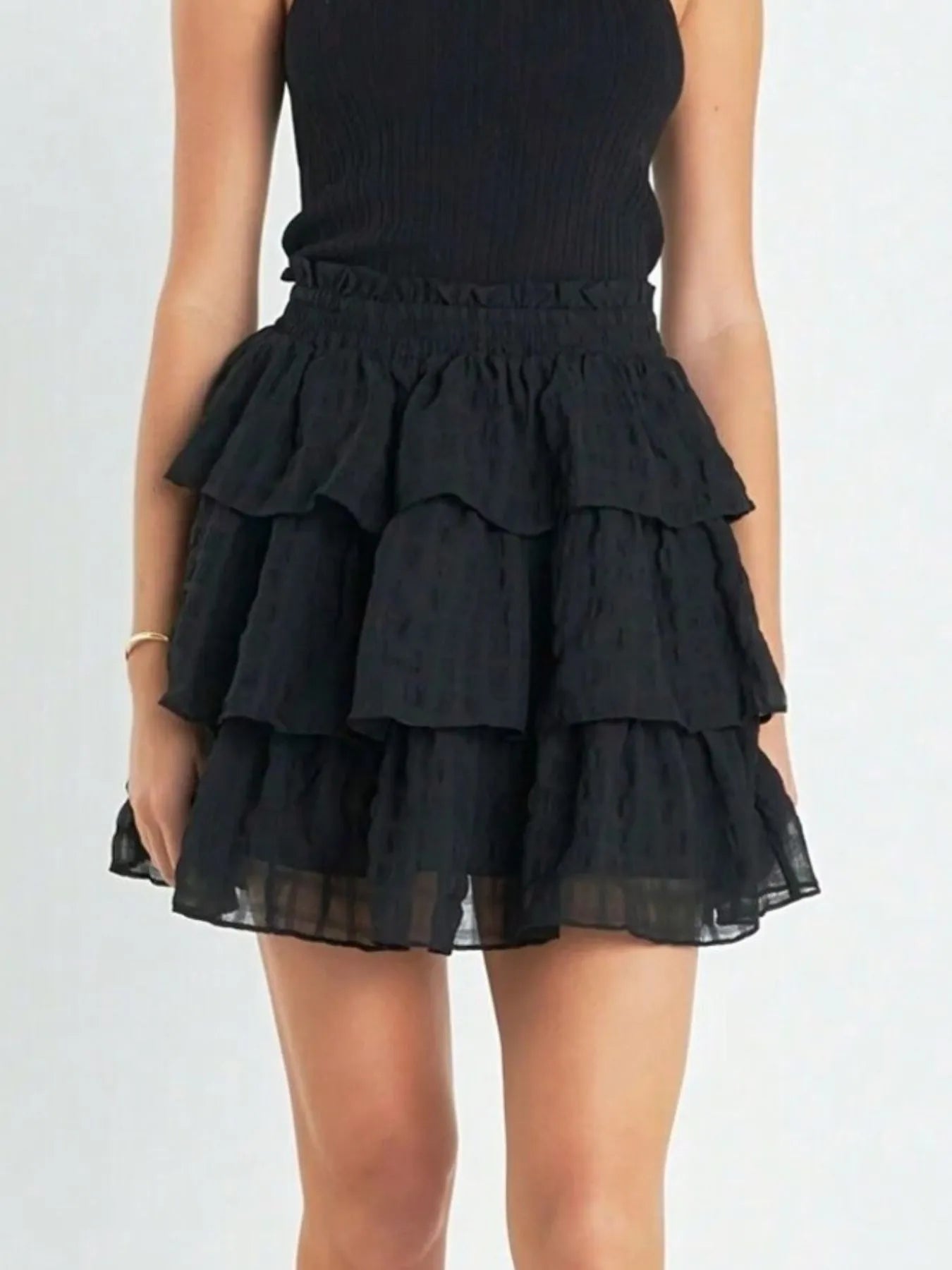 Ruffle Layered Mini Skirt in Black