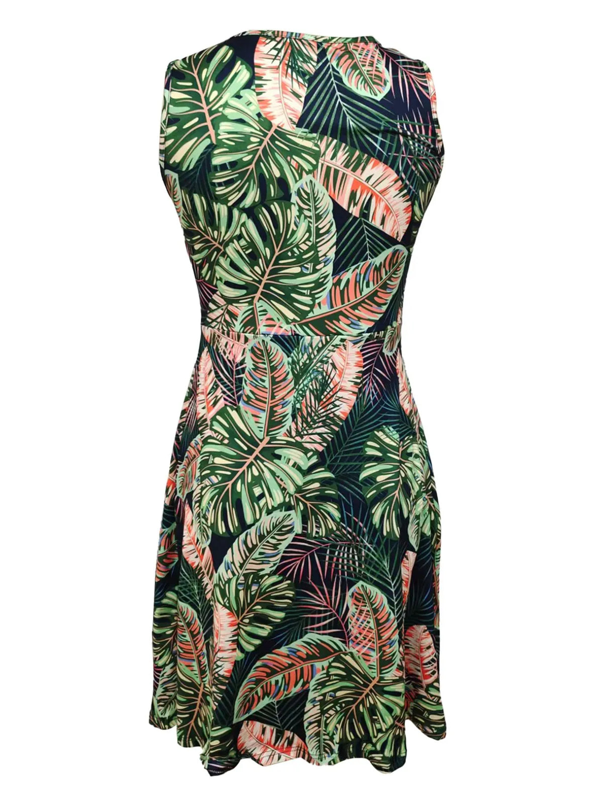 Tropical Print V-Neck Sleeveless Dress
