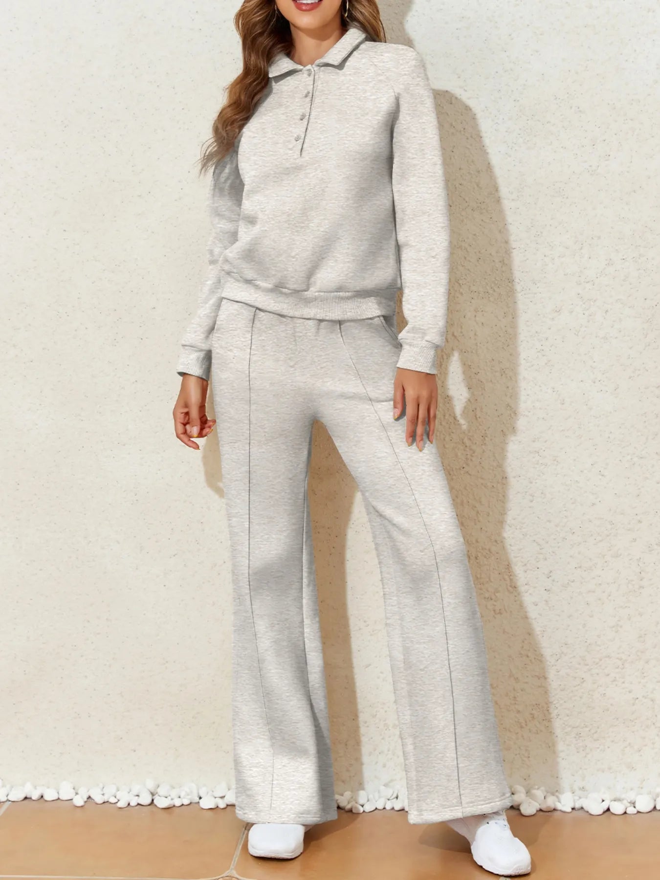 Collared Sweatshirt and High-Waist Pants Active Set