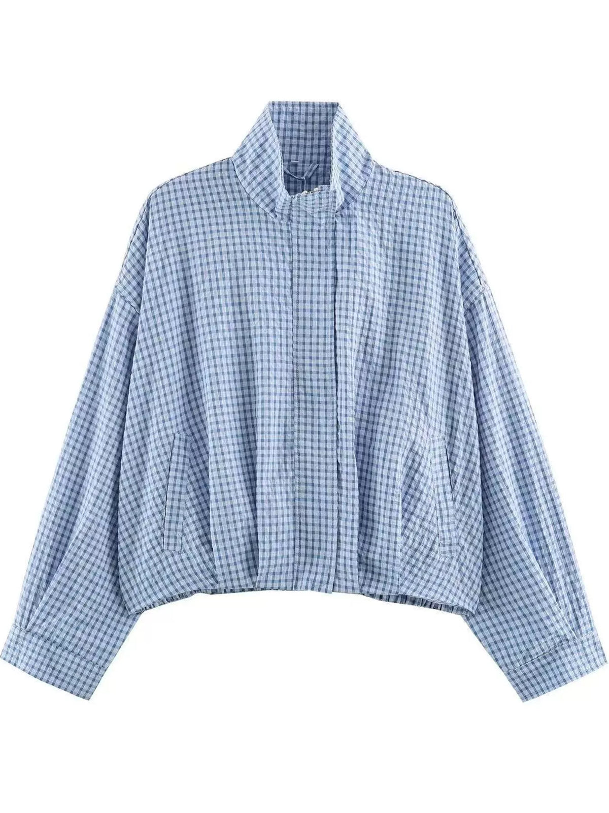 Plaid Stand-Collar Cropped Jacket