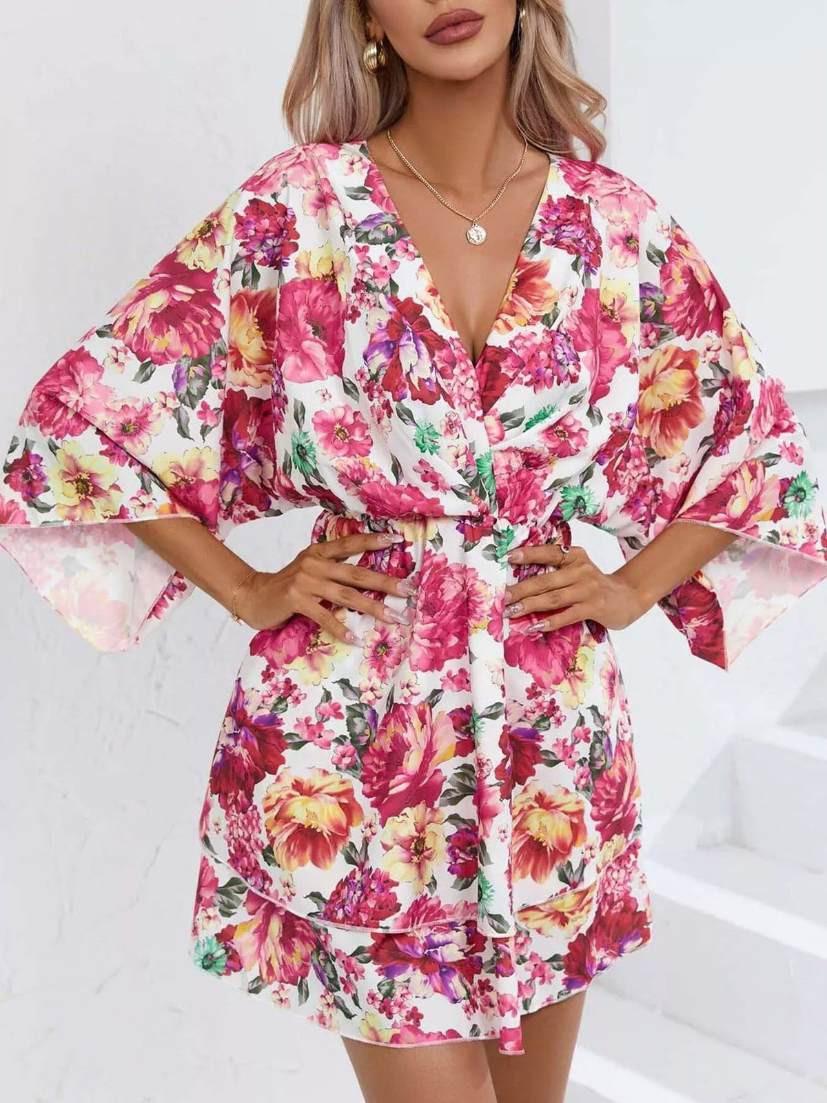Floral Ruffle-Hem Tiered Mini Dress