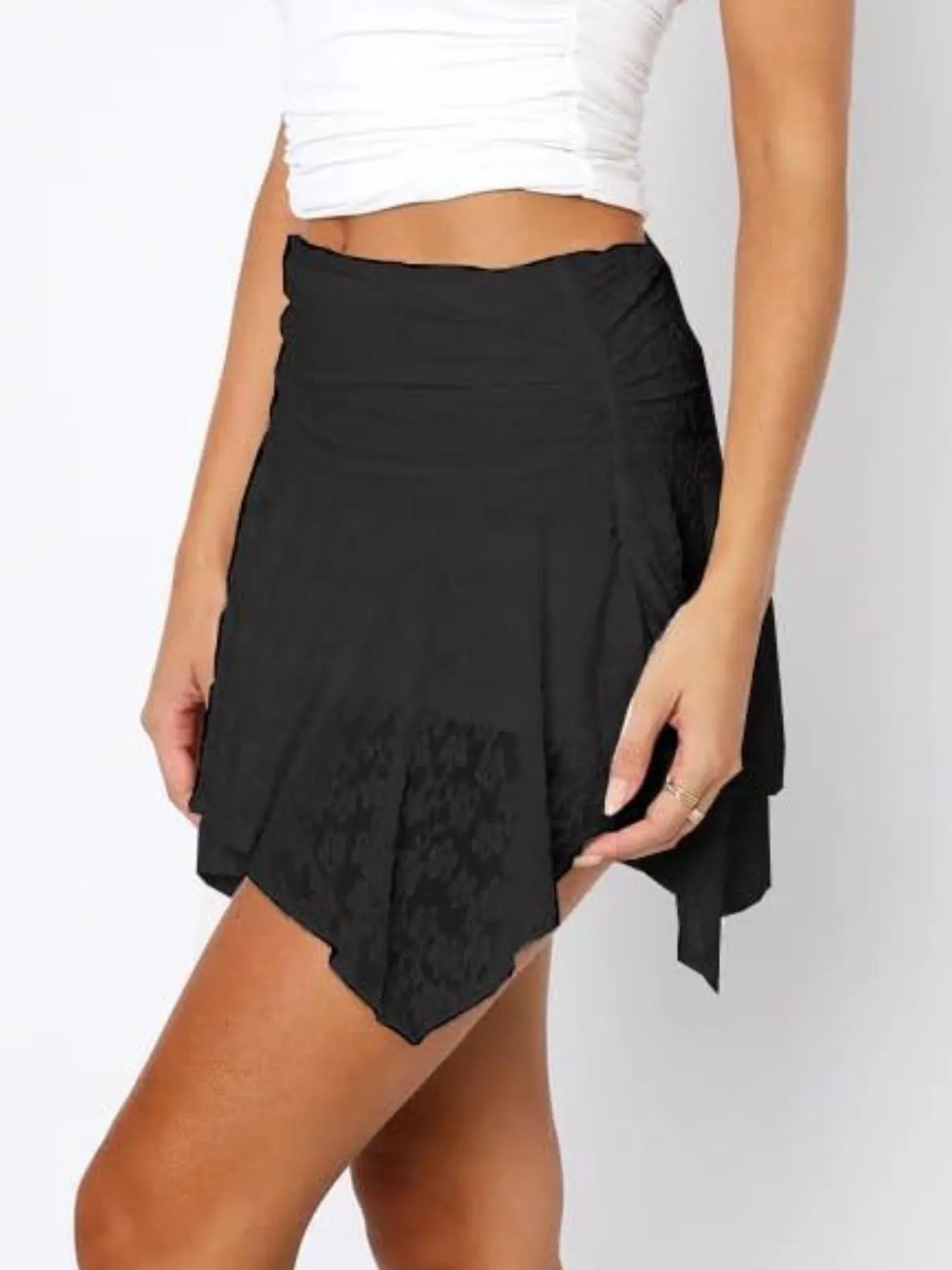 Lace Ruffle Mini Skirt with Asymmetric Hem