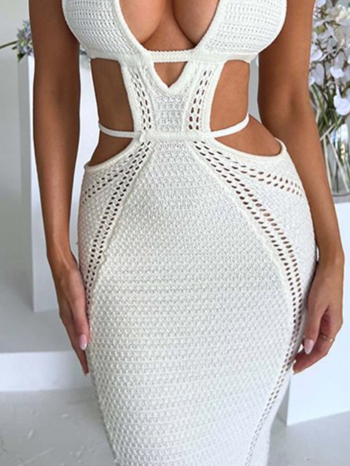 Halter Neck Cutout Knit Maxi Dress