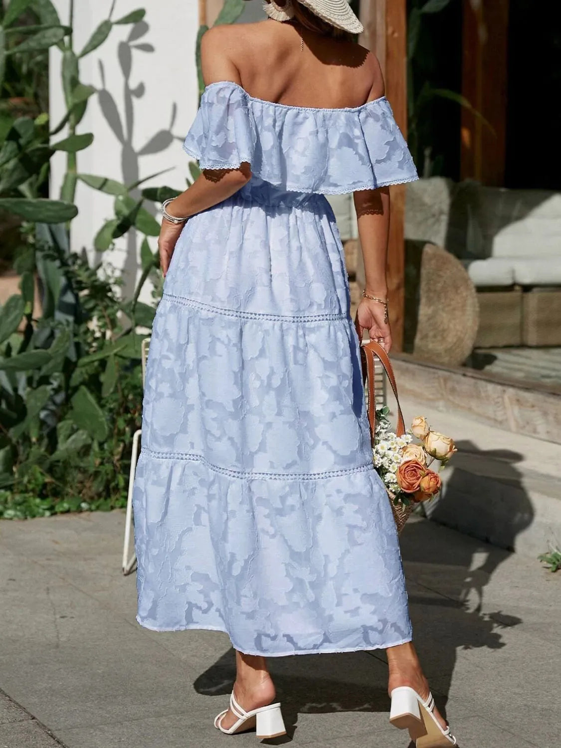 Ruched Off-Shoulder Midi Dress by Golden Gueen