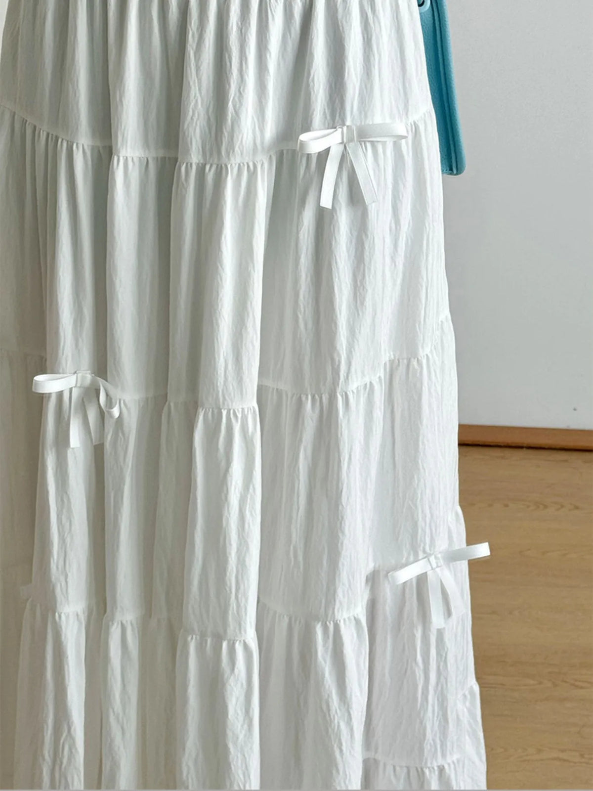 Tiered Bow Maxi Skirt with Elastic Waist