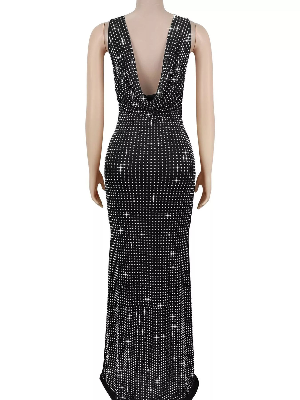 Sleeveless Rhinestone Bodycon Maxi Dress