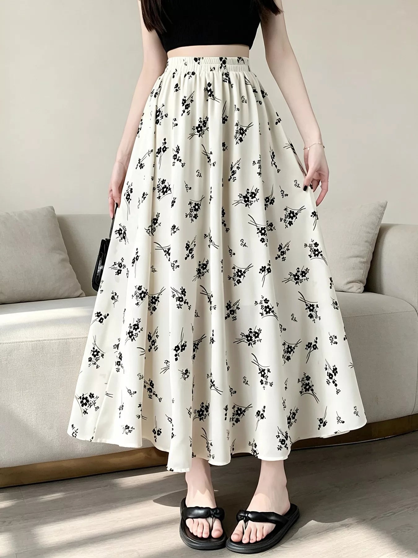 Floral Print A-Line Skirt