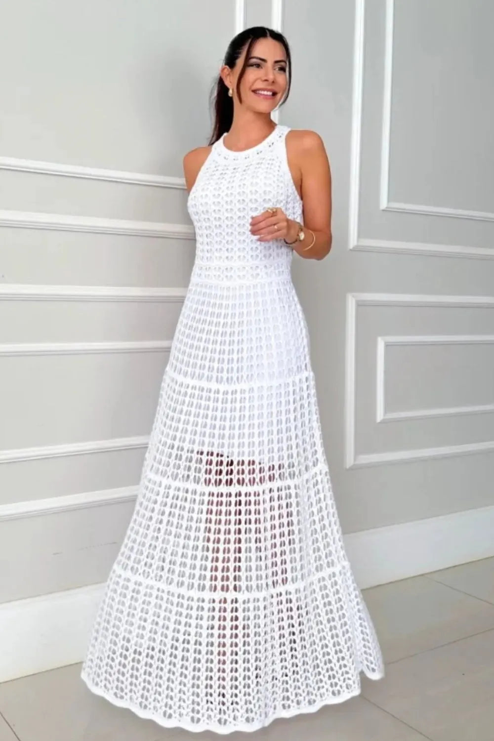 Cutout Sleeveless Maxi Dress in White