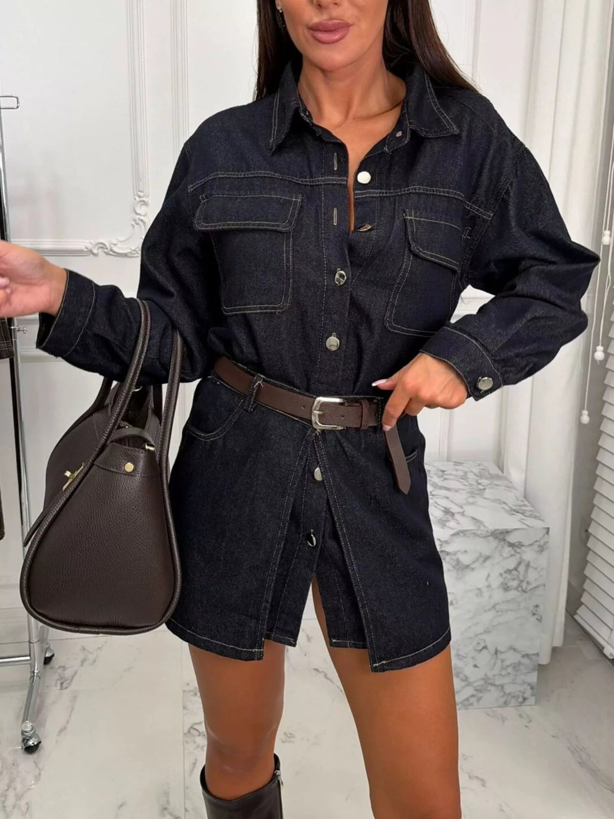 Vintage Washed Denim Jacket with Chest Pockets