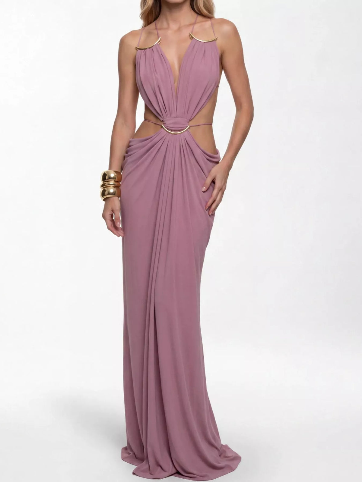Backless Plunge Cutout Maxi Dress
