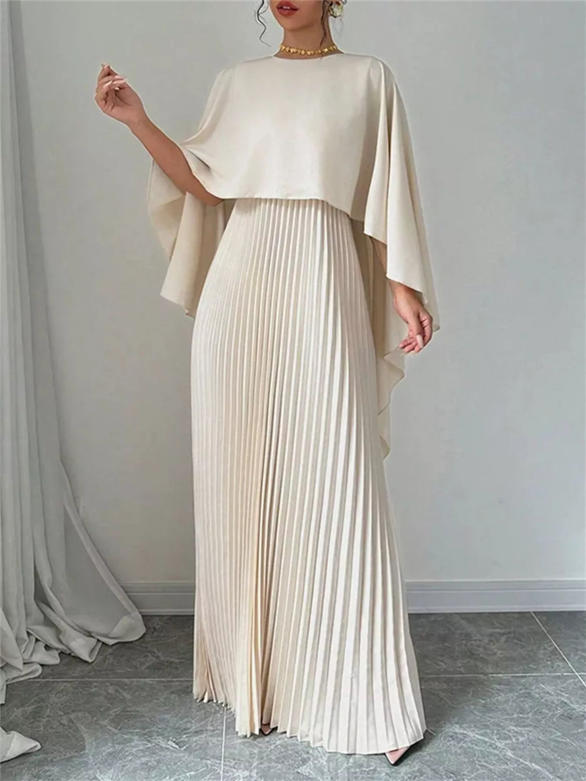 Cape Pleated Maxi Dress